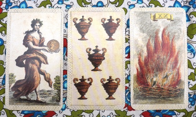Aquarius: Queen of Coins  ~ Pisces: 5 of Cups ~ Aries: Fire