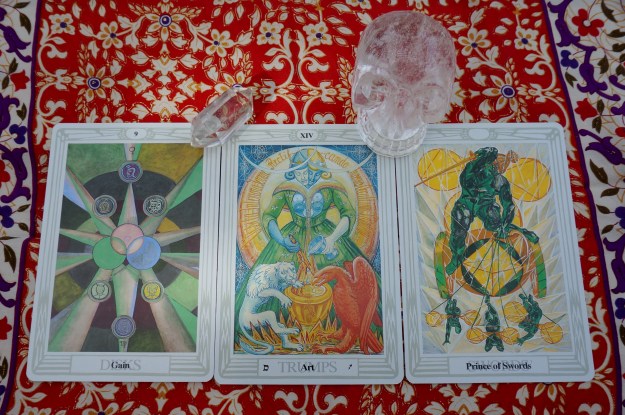 Aries: 9 of Disks ~ Taurus: XIV: Art ~ Gemini: Prince of Swords